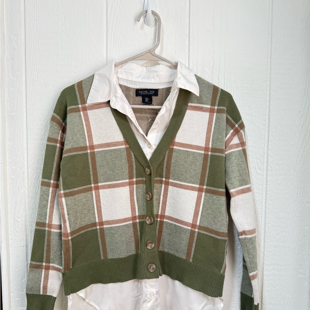 Rachel Zoe Green and Brown Plaid Cardigan